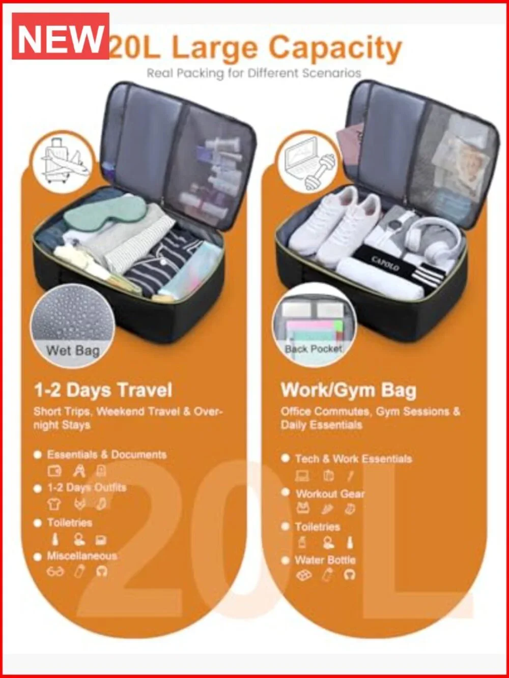 Waterproof Travel Laptop Backpack for Work Business Travel 20L